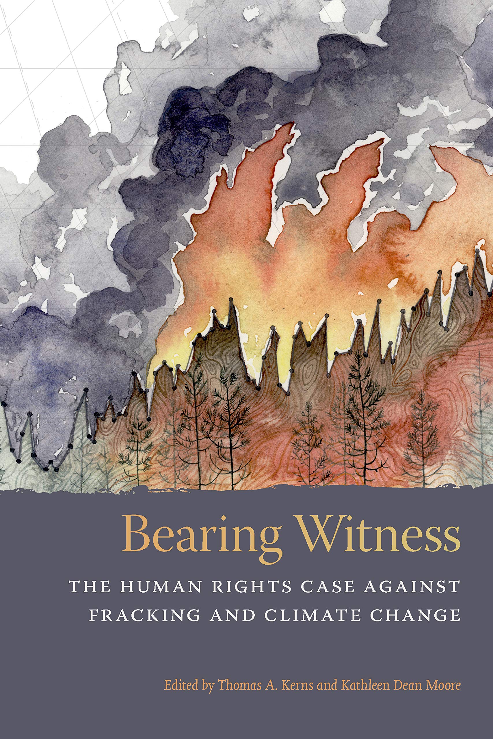A photo of the cover of the book, Bearing Witness: The Human Rights Case Against Fracking and Climate Change, edited by Thomas A. Kerns and Kathleen Dean Moore.